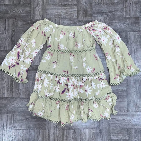 Anthropologie Jaase Green Floral Tiered Dress Size XS - Picture 2 of 5
